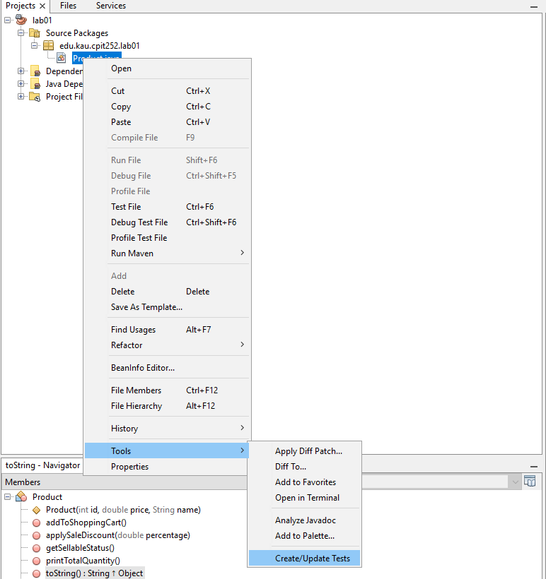 add unit test in NetBeans with Junit